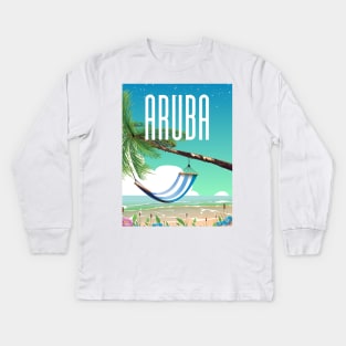 Aruba beach travel poster. Kids Long Sleeve T-Shirt